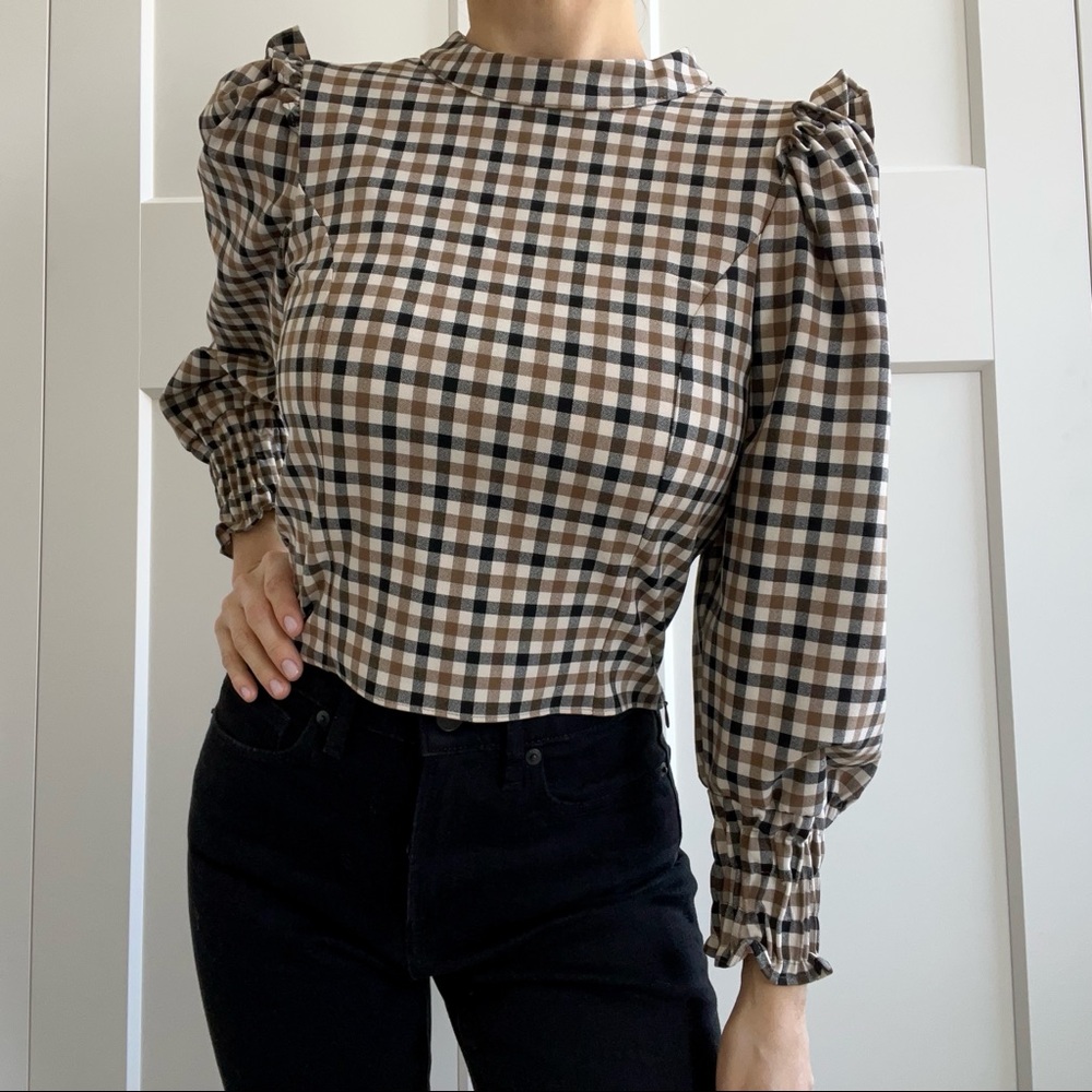 NWT Zara gingham crop top with puff sleeves sz XS